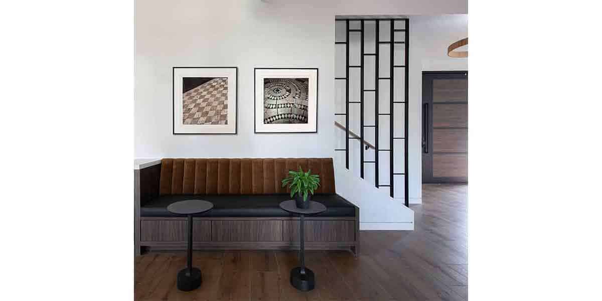 Elegant living room featuring contemporary art and stylish furniture.